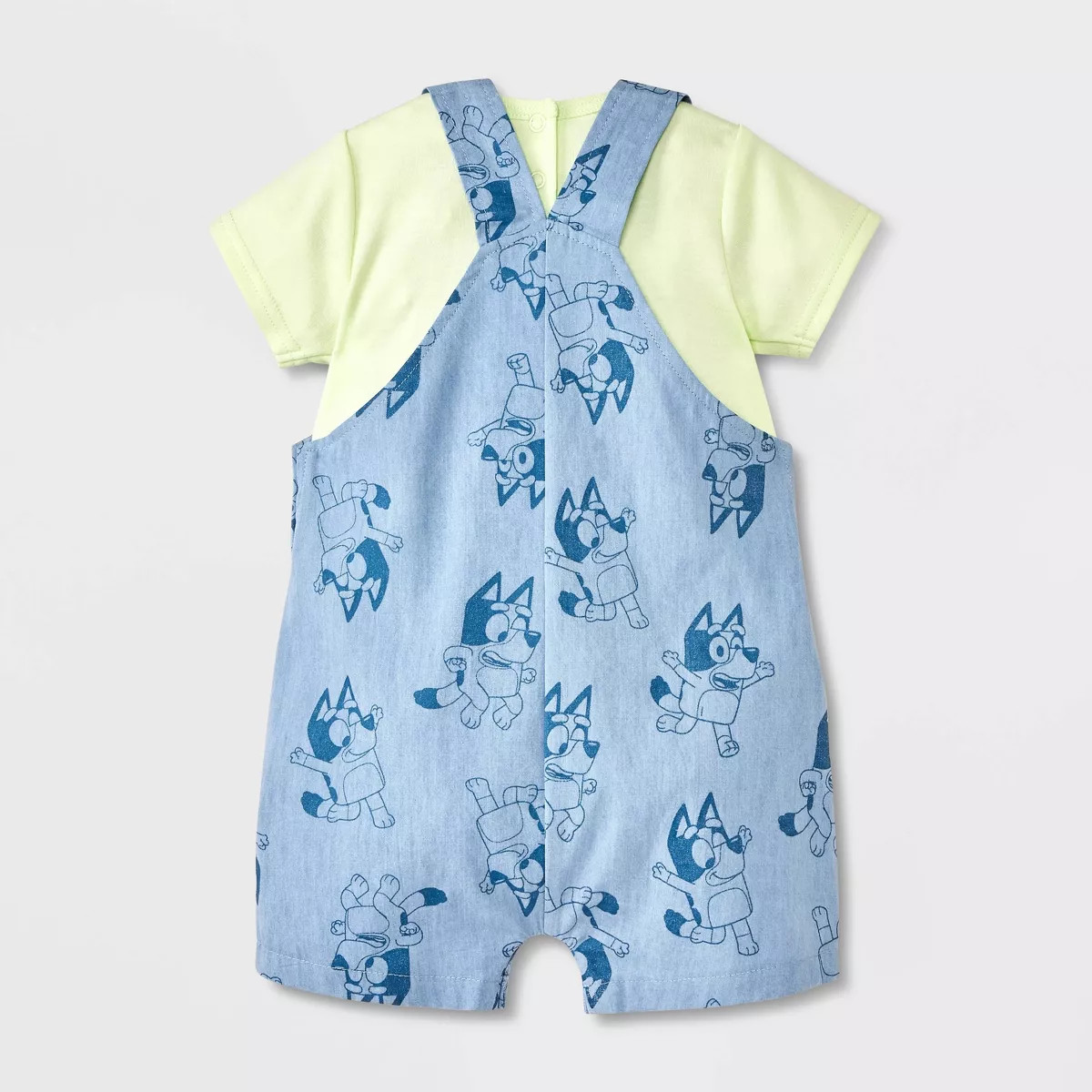 Baby Boys' 2pc Bluey Chambray Short Sleeve Overalls & T-Shirt Set - Blue/Green | Target