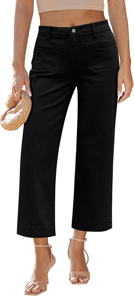 LookbookStore Wide Leg Cropped Jeans for Women High Waisted Stretchy Denim Jean Pants Baggy Flare... | Amazon (US)