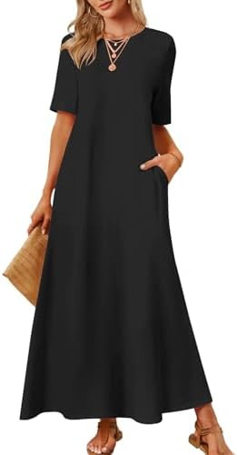 MEROKEETY Summer Maxi Dresses for Women 2026 Vacation Spring Casual Short Sleeve Basic Long T Shi... | Amazon (US)