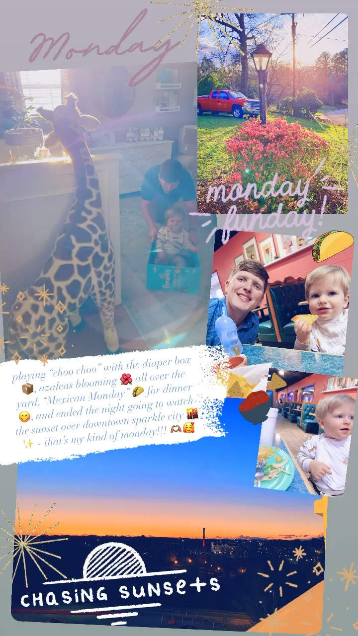 playing “choo choo” with the diaper box 📦, azaleas blooming 🌺 all over the yard, “Mexican Monday” 🌮 for dinner 😋, and ended the night going to watch the sunset over downtown sparkle city 🌆✨ - that’s my kind of monday!!! 🫶🏽🥰

#LTKfamily #LTKbaby #LTKhome