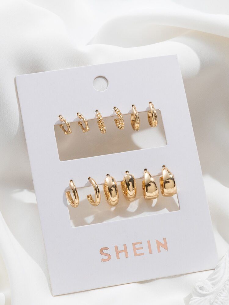 6pairs Twist Design Cuff Hoop Earrings | SHEIN