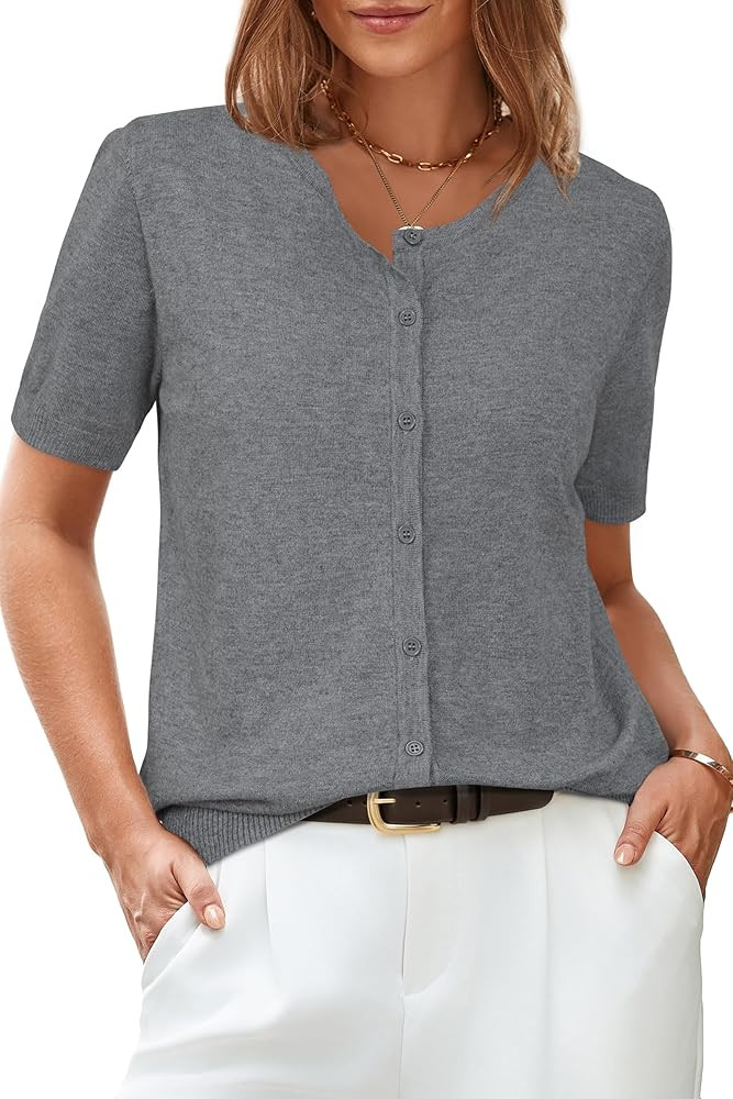 Arach&Cloz Women's 2025 Summer Lightweight Cropped Cardigan Short Sleeve Crew Neck Bolero Shrug C... | Amazon (US)