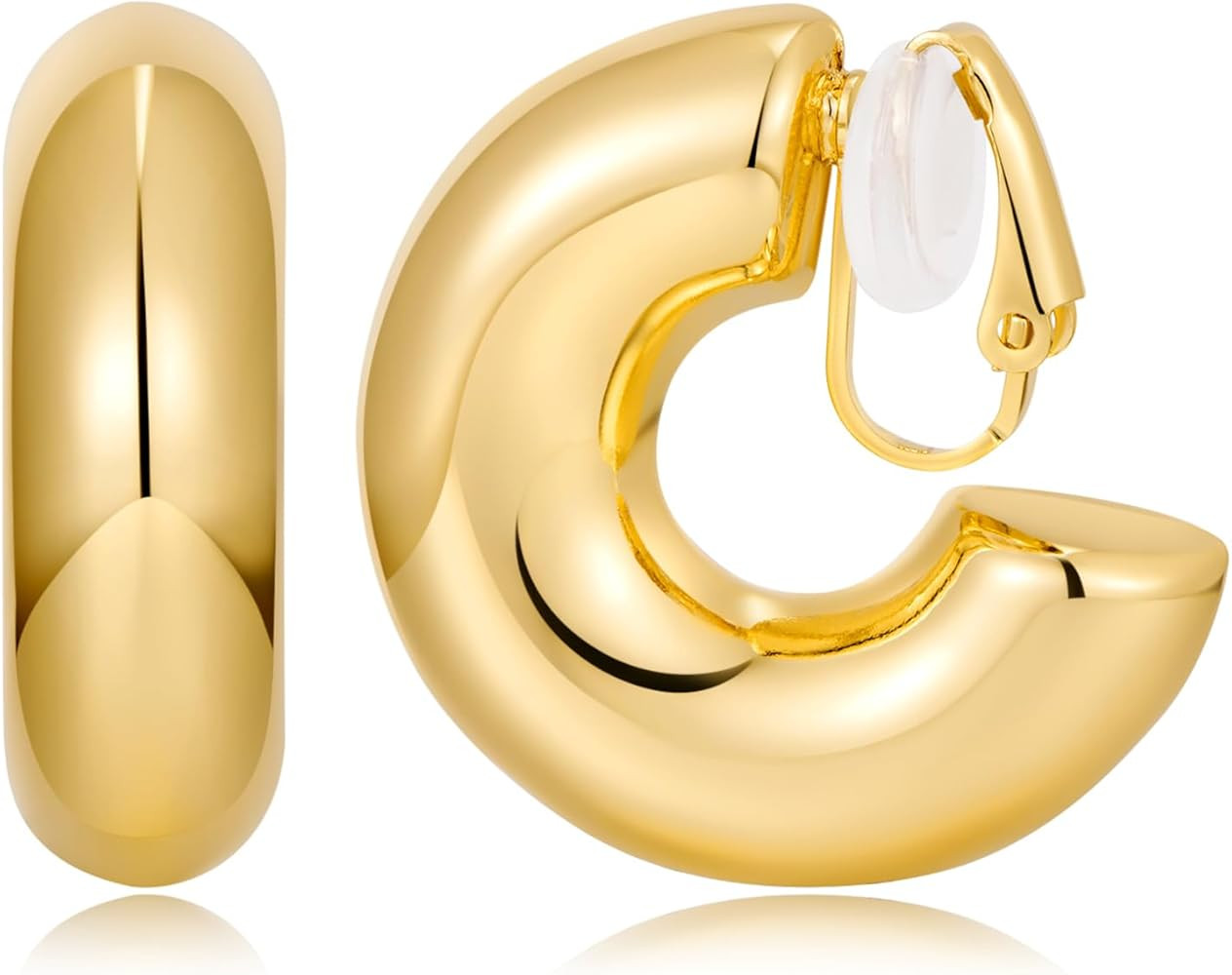 WOWORAMA Gold Clip On Hoop Earrings for Women Classic Large Chunky Hoops Clip On Earrings Non Pie... | Amazon (US)