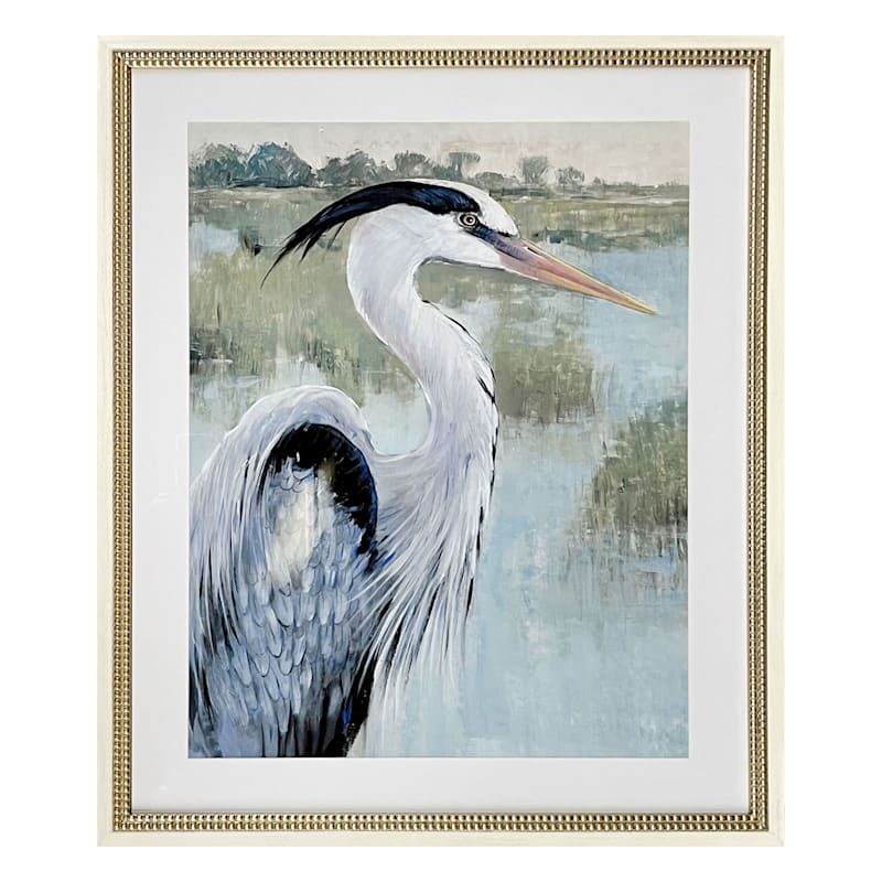 Glass Framed Heron Print Wall Art, 24x30 | At Home