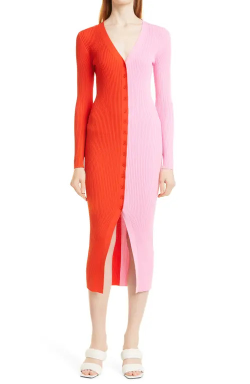 STAUD Shoko Colorblock Sweater in Poppy/Rosebud at Nordstrom, Size Large | Nordstrom