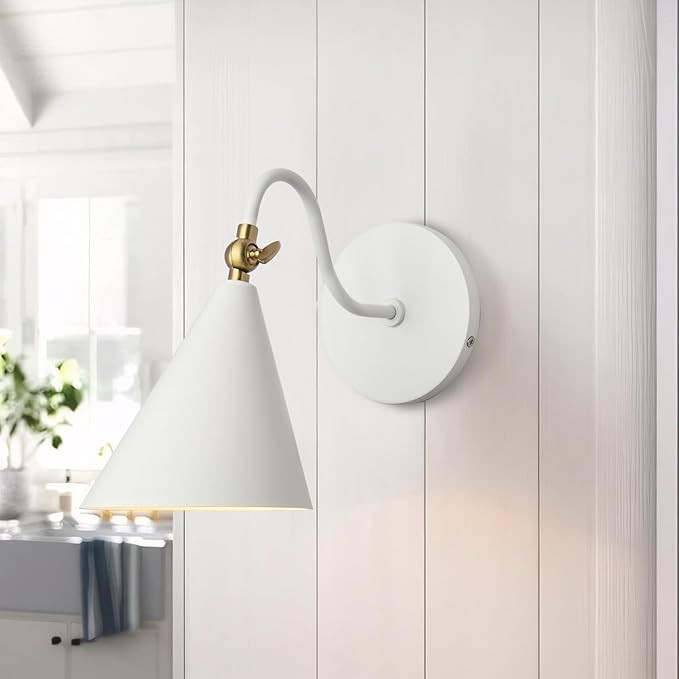 Modern Brass And Soft White Wall Sconces with Movable Metal Shape, Goose Neck Style Metal Bedside... | Amazon (US)