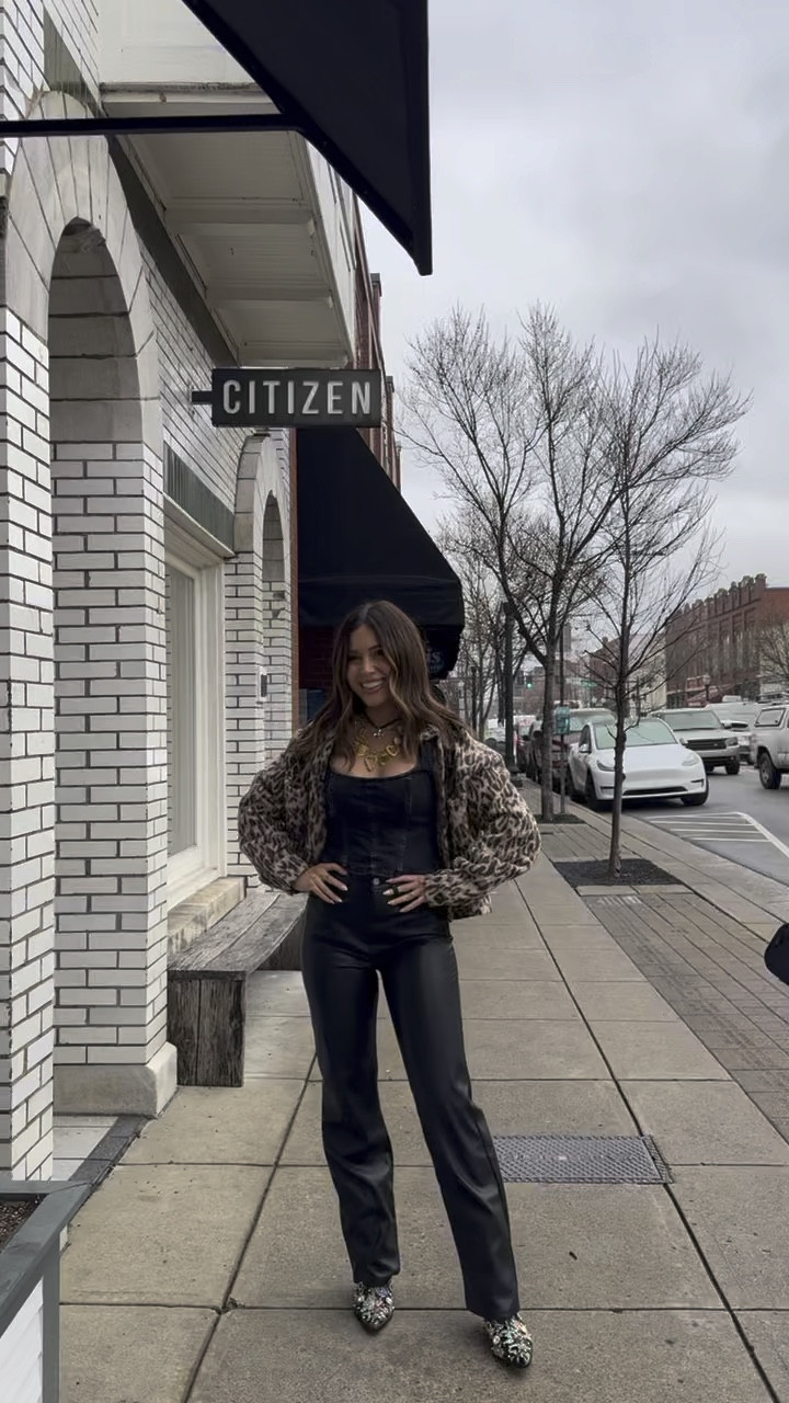Today’s outfit of the day!! 🦋🦋🥰 this jacket is from lulus, but can’t find it so I’m linking a similar jacket from lulus! 

Leather pants, leopard, denim corset top, Abercrombie, mom style, outfit of the day, how to wear leather pants 

#LTKVideo #LTKstyletip #LTKSeasonal