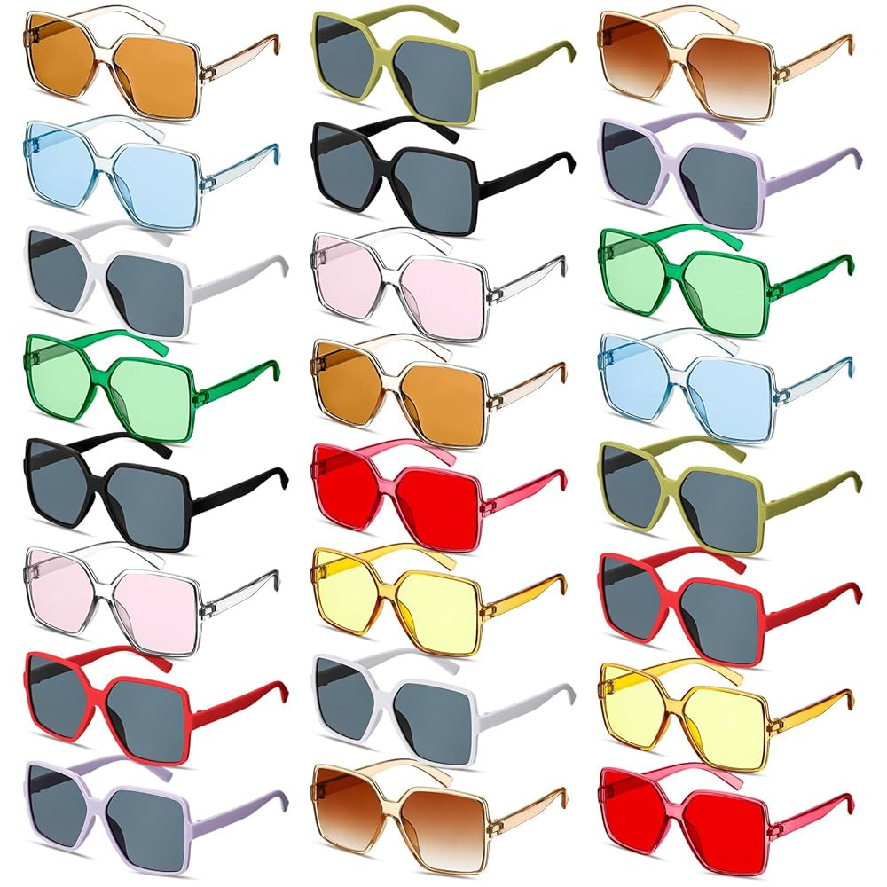 24 Pairs Oversized Square Sunglasses Bulk for Women 90s Retro Big Frame Sunglasses Large Wide Vin... | Amazon (US)