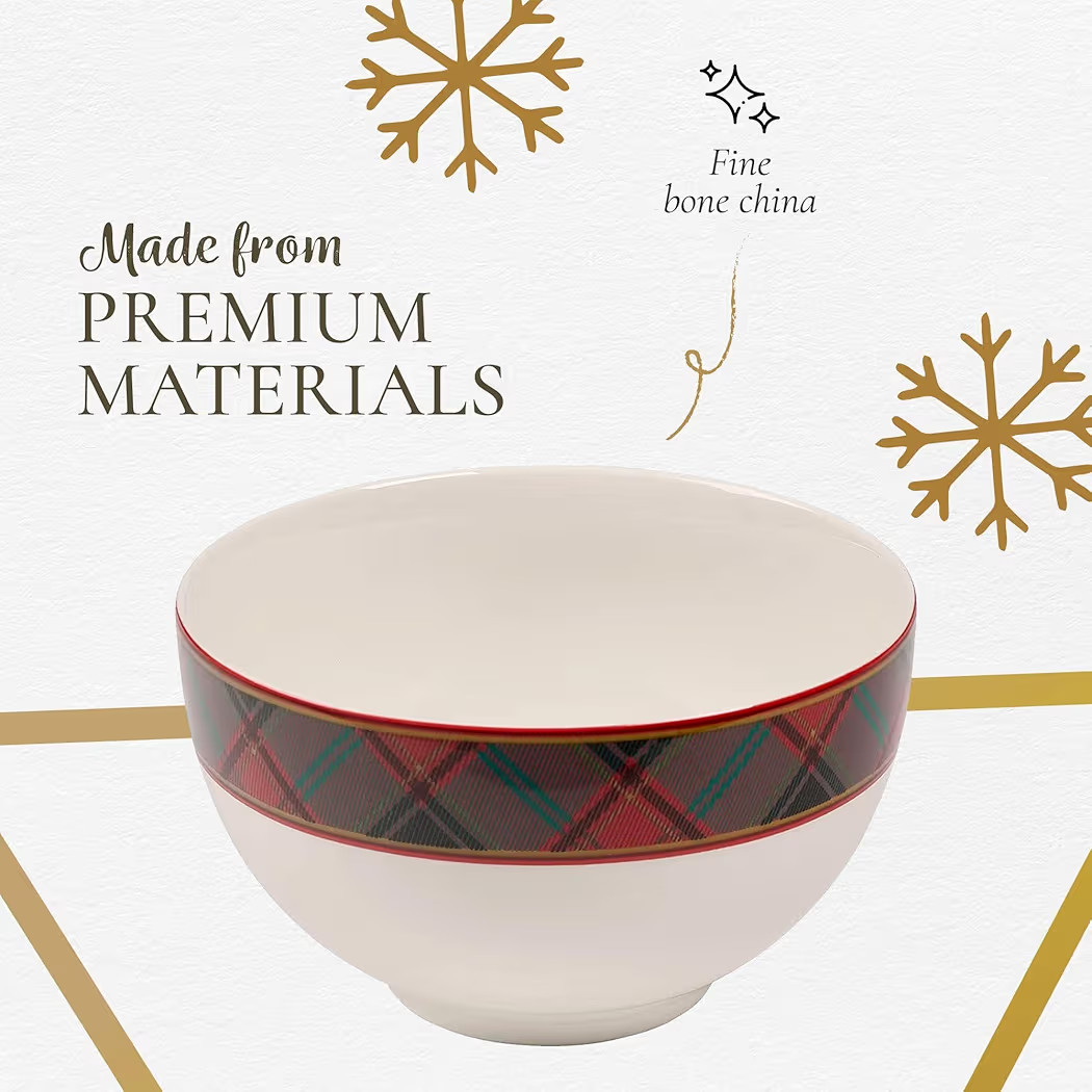 Spode Christmas Tree Tartan Rice Bowl - Soup Bowls for the Holidays, Christmas Kitchen Bowls for ... | Amazon (US)