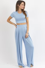 BUTTER SOFT BABY BLUE PALAZZO PANT SET *BACK IN STOCK* | L'ABEYE