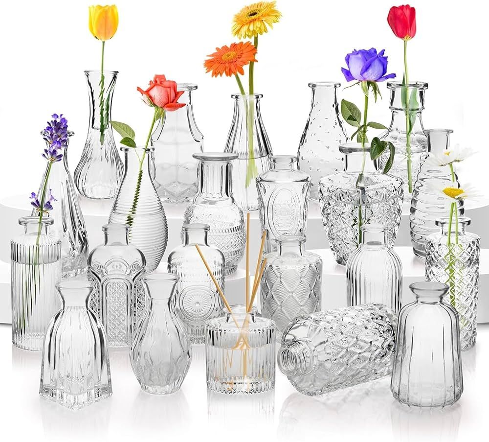 22 Pack Bud Vase in Bulk - BEAHOT Clear Flower Vases for Wedding Decorations, Glass Vase for Cent... | Amazon (US)
