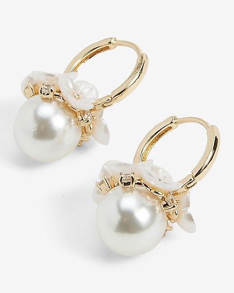 Floral Embellished Pearl Huggie Earrings | Express