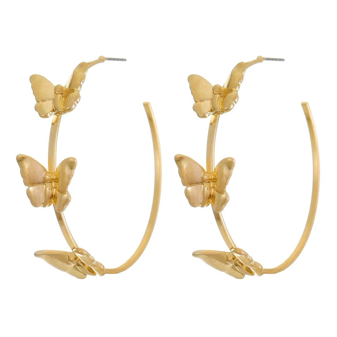 Time and Tur Worn Gold Butterfly Hoop Earring | Walmart (US)