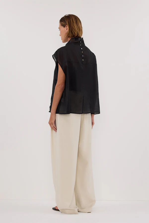 CARMEL BLACK RAMIE FUNNEL NECK TOP | DISSH