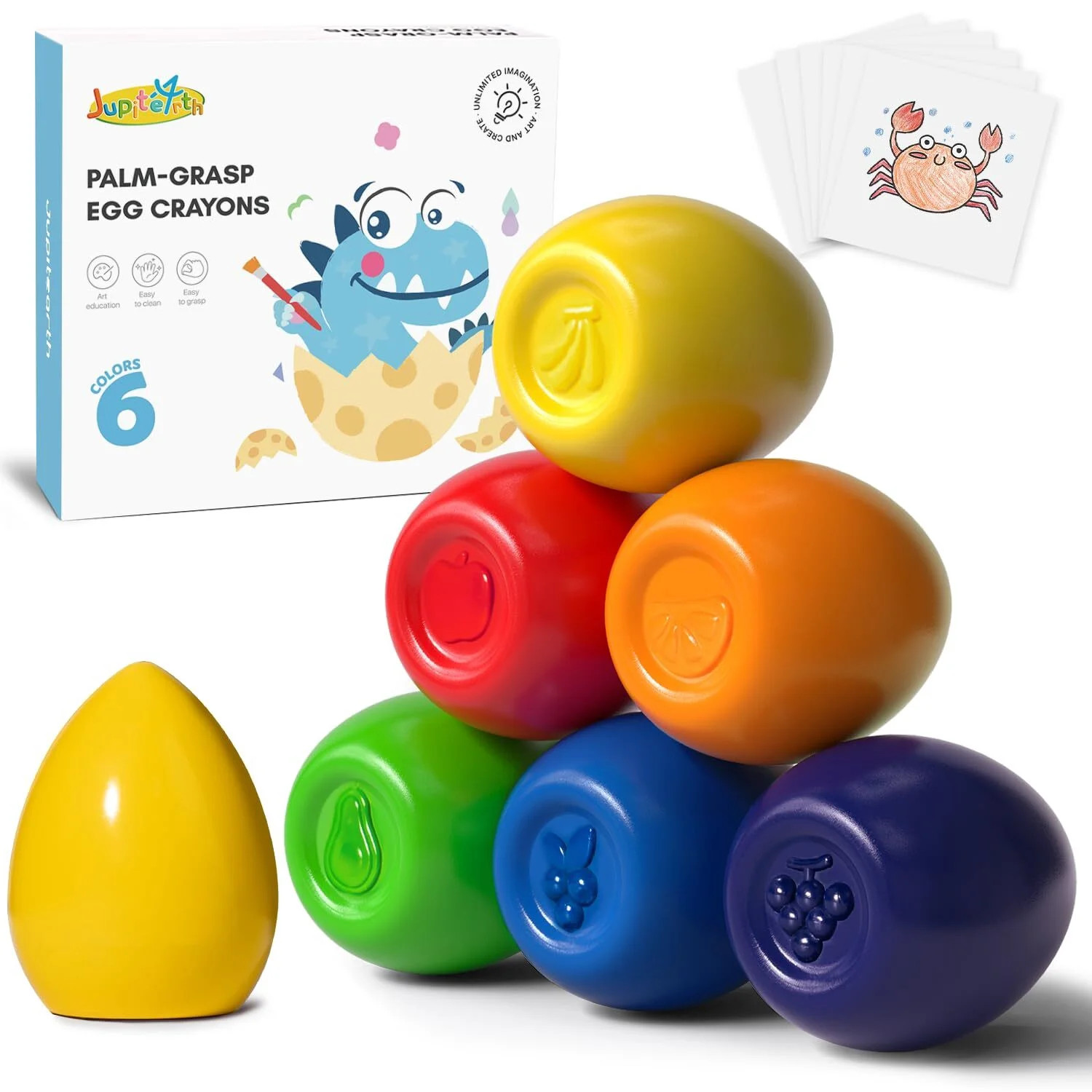 Jupitearth 6 Ct Washable,Non Toxic & Sillky Jumbo Egg Crayons for toddlers 1-3 and Kids 4-8,Back ... | Walmart (US)