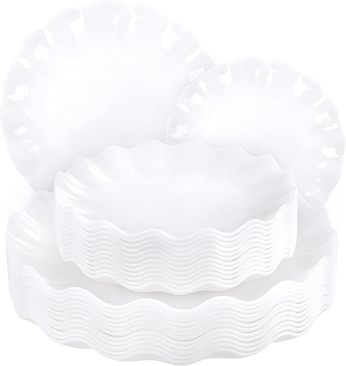 LIYH 24 Pcs White Plastic Plates Reusable - Unbreakable Party Plates, Microwave & Dishwasher Safe... | Amazon (US)