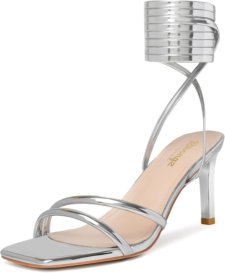 RIBONGZ High Heels for Women Kitten Heeled Sandals with Ankle Strap Round Open Toe Strappy Stilet... | Amazon (US)