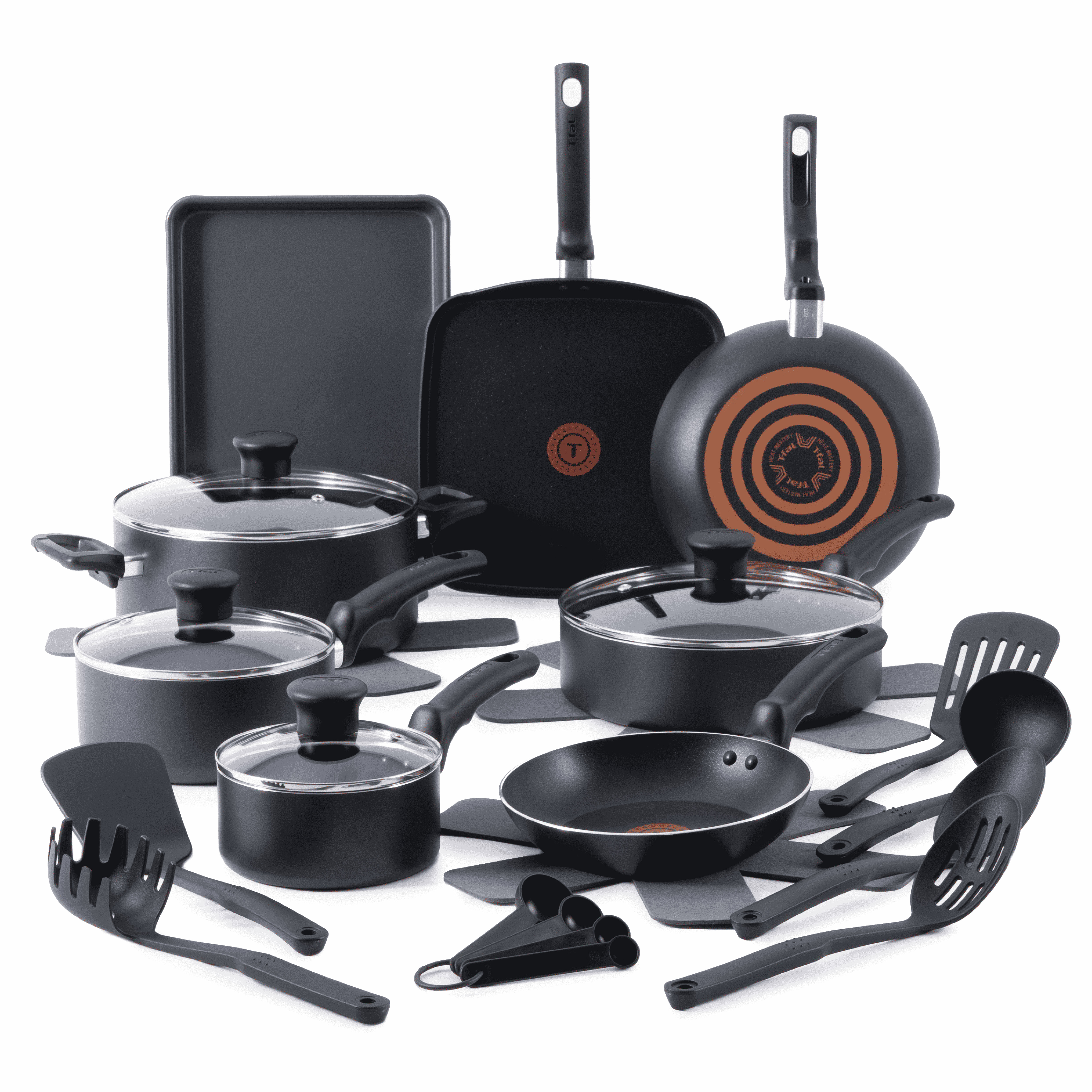 T-fal Kitchen Solutions, 22 Piece Non-Stick Pots and Pans Cookware Set, Black | Walmart (US)