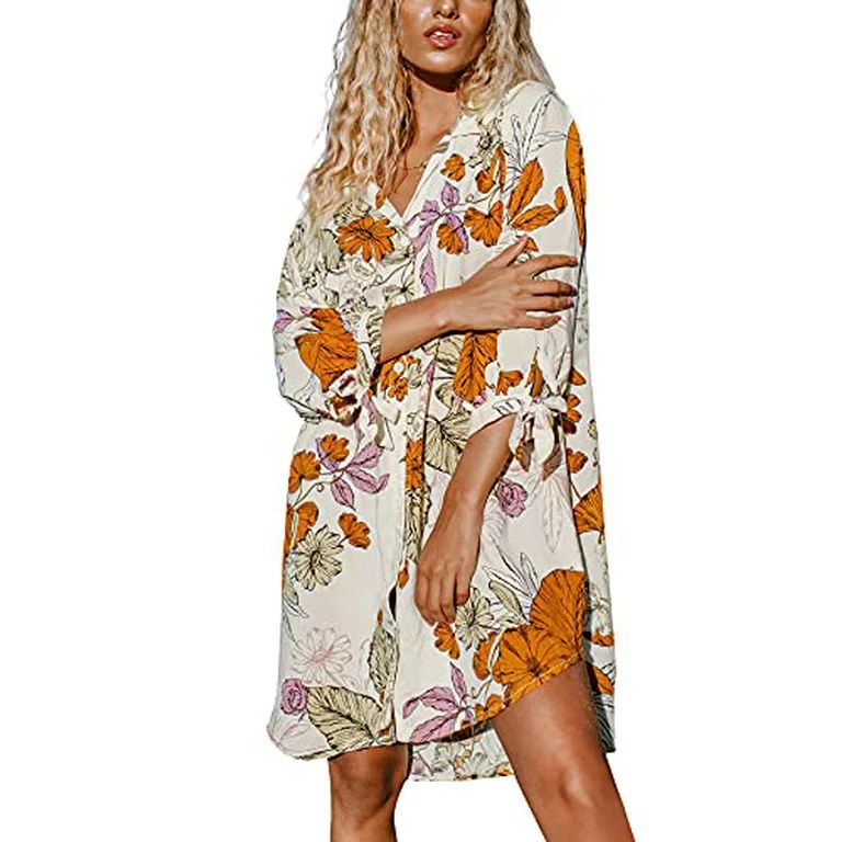 Cupshe Women's Long Sleeve Floral Buttoned Shirt Dress, L | Walmart (US)