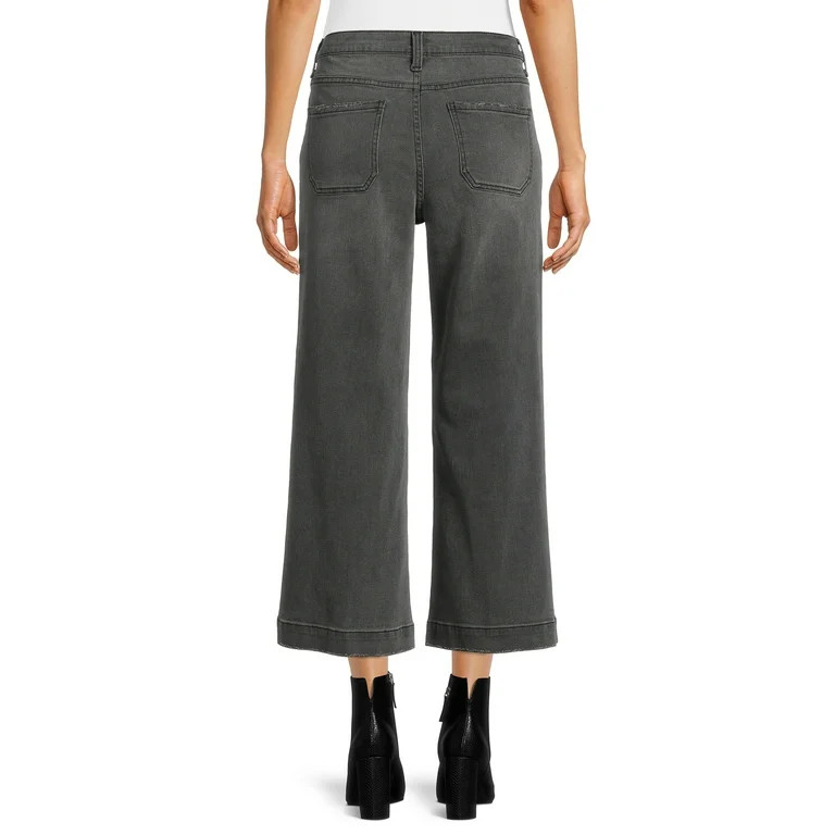 Time and Tru Women's High Rise Wide Leg Crop Utility Jeans - Walmart.com | Walmart (US)