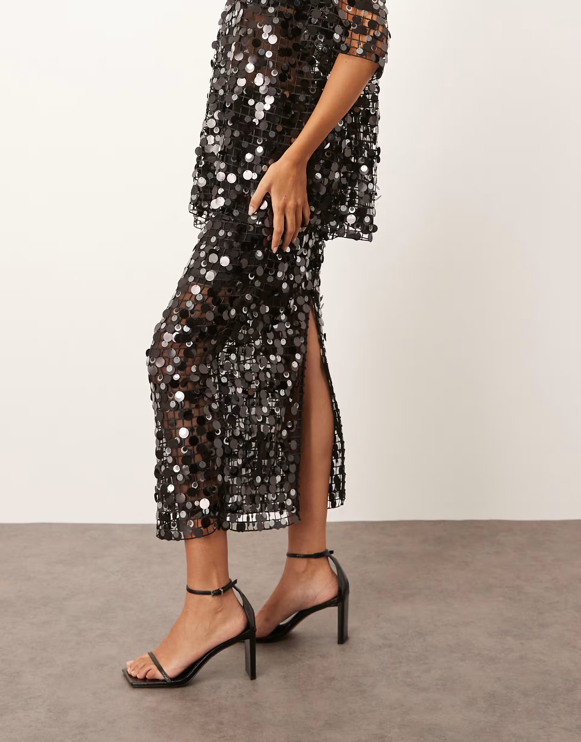 ARRANGE sheer grid sequin  maxi skirt co ord in black | ASOS (Global)