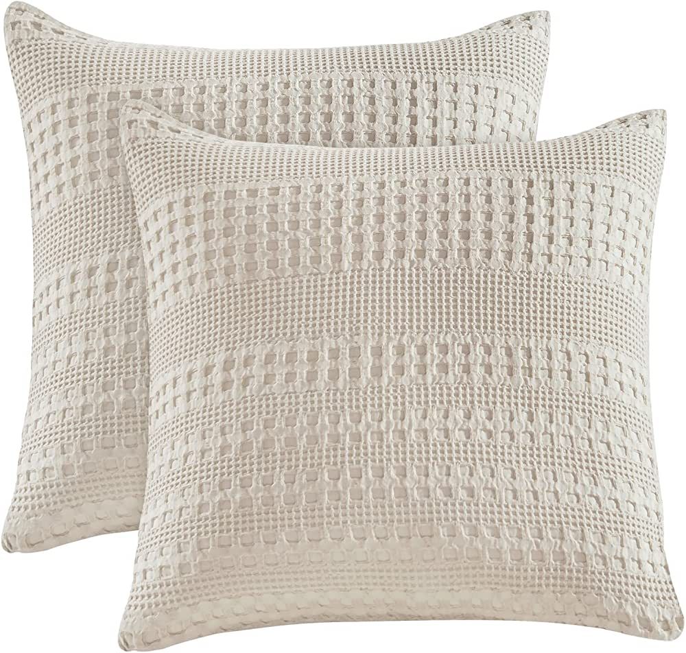 PHF 100% Cotton Waffle Weave Throw Pillow Cover, 24" x 24", 2 Pack Elegant Home Decorative Square... | Amazon (US)