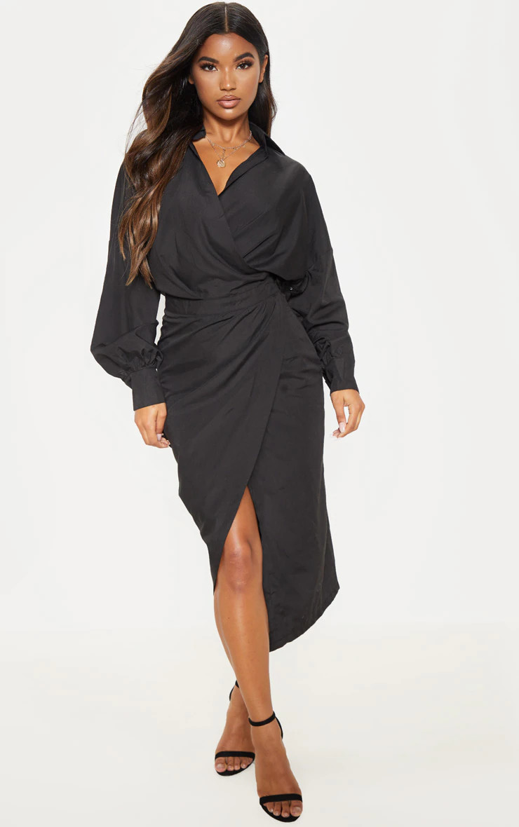 Black Midi Shirt Dress | PrettyLittleThing UK