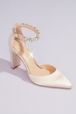 Pointed Toe Block Heels with Crystal Ankle Strap | Davids Bridal