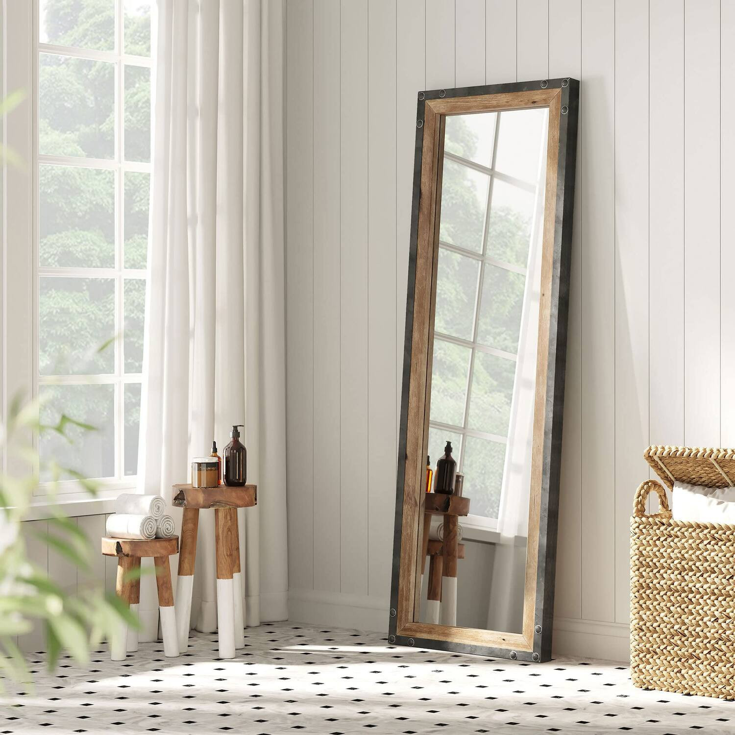 Refined Abode Design - Leaner Floor Mirror Full Length Large Rustic Free Standing Leaning Hanging Wood And Metal Long Size - Default | Best Buy U.S.