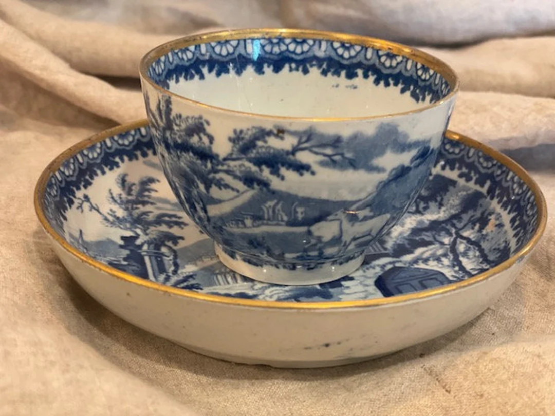 Antique Flow Blue Transferware Pearlware Cup and Bowl saucer 5 Wide - Etsy | Etsy (US)