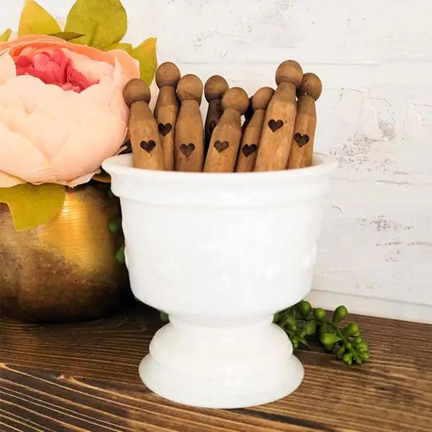 Decorative Heart Split Clothespin Set of 24 | Antique Farm House