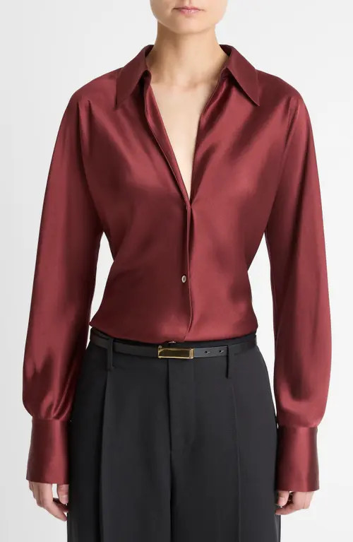 Vince Silk Button-Up Shirt in Bordeaux at Nordstrom, Size X-Small | Nordstrom