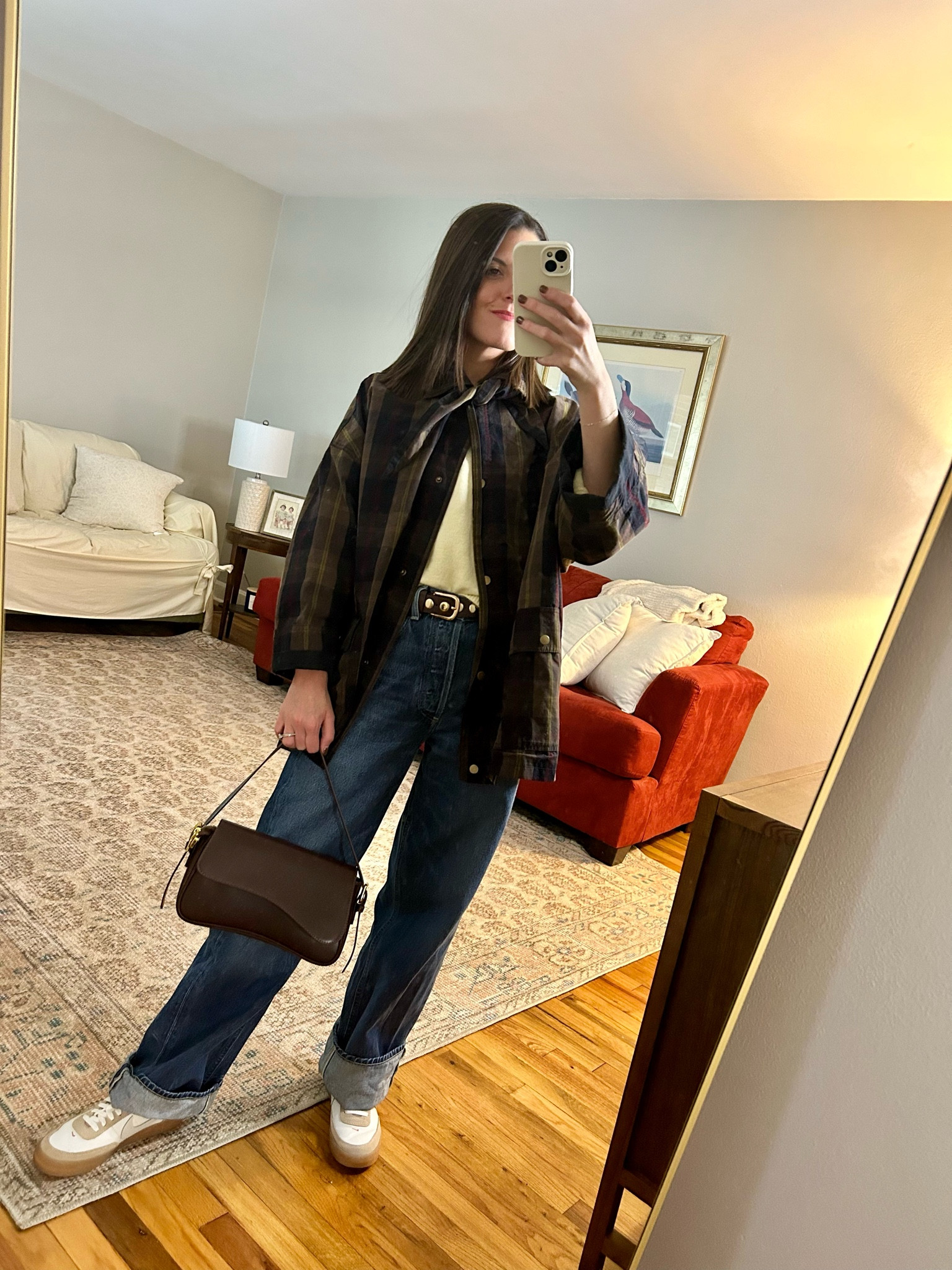 Jacket - Zara, XS/S
Sweater - H&M, Small
Jeans - Pilcro, 26
Shoes - Nike 
Belt & Purse - Amazon 

#LTKStyleTip #LTKFindsUnder50 #LTKFindsUnder100
