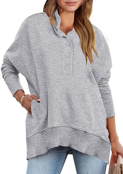 ANRABESS Womens Casual Button Sweatshirts Oversized Hoodies 2023 Fall Winter Pullover Tops with P... | Amazon (US)