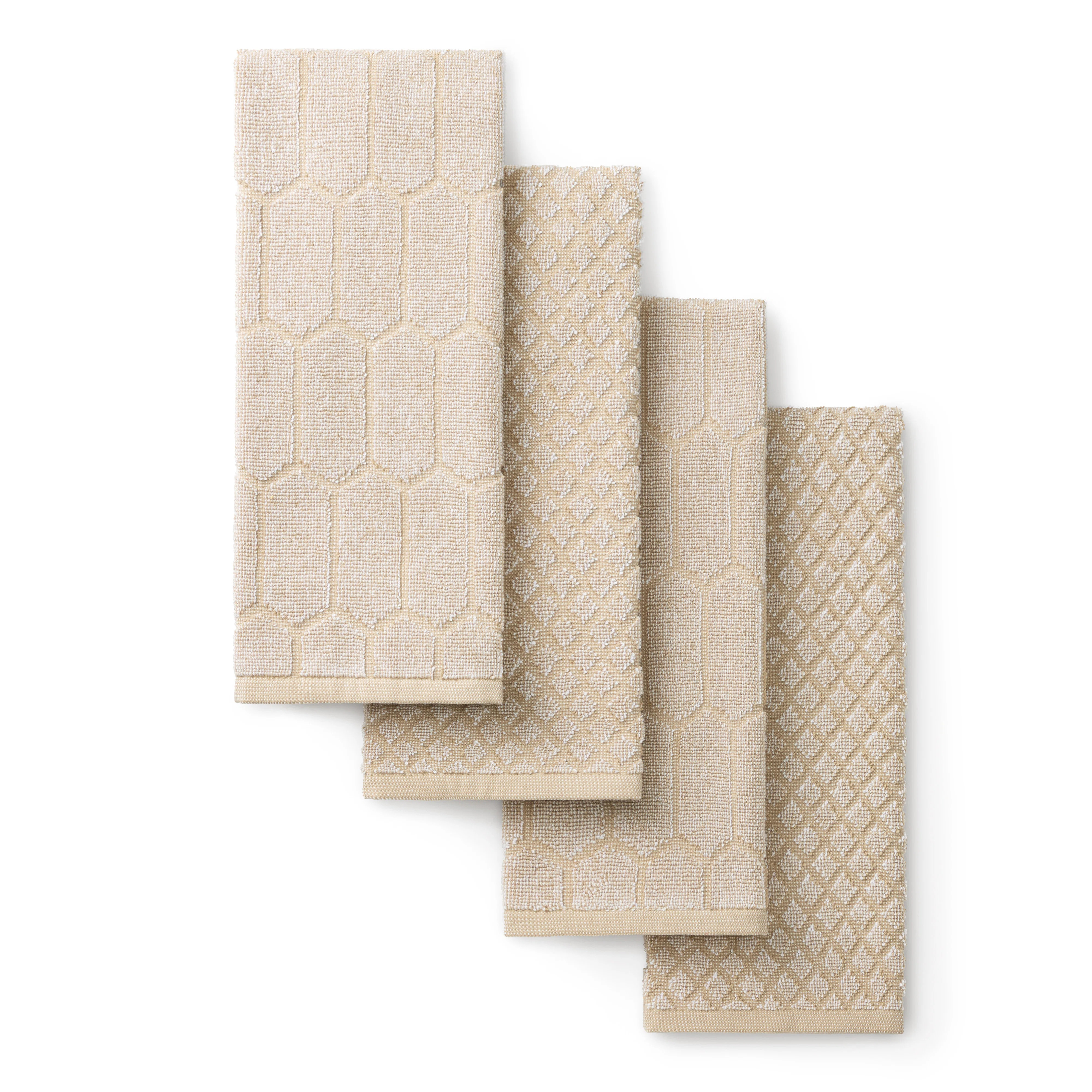 MARTHA STEWART Honeycomb Chambray Textured Kitchen Towel 4-Pack Set Natural 16"x28" (Set of 4) | Wayfair North America