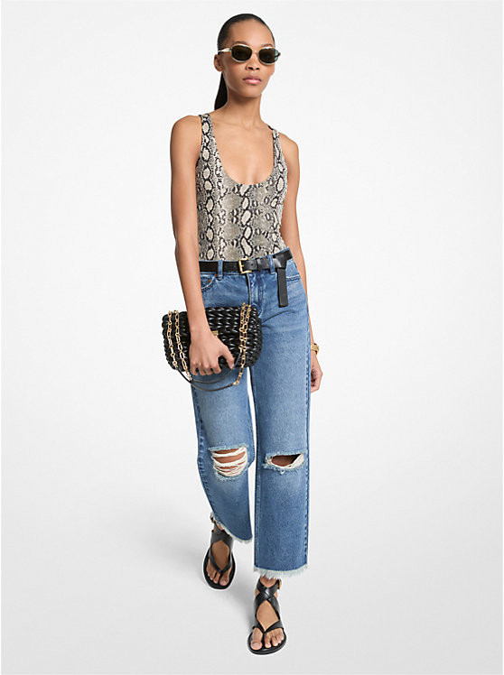 Snake Print Scoop-Neck Bodysuit | Michael Kors US