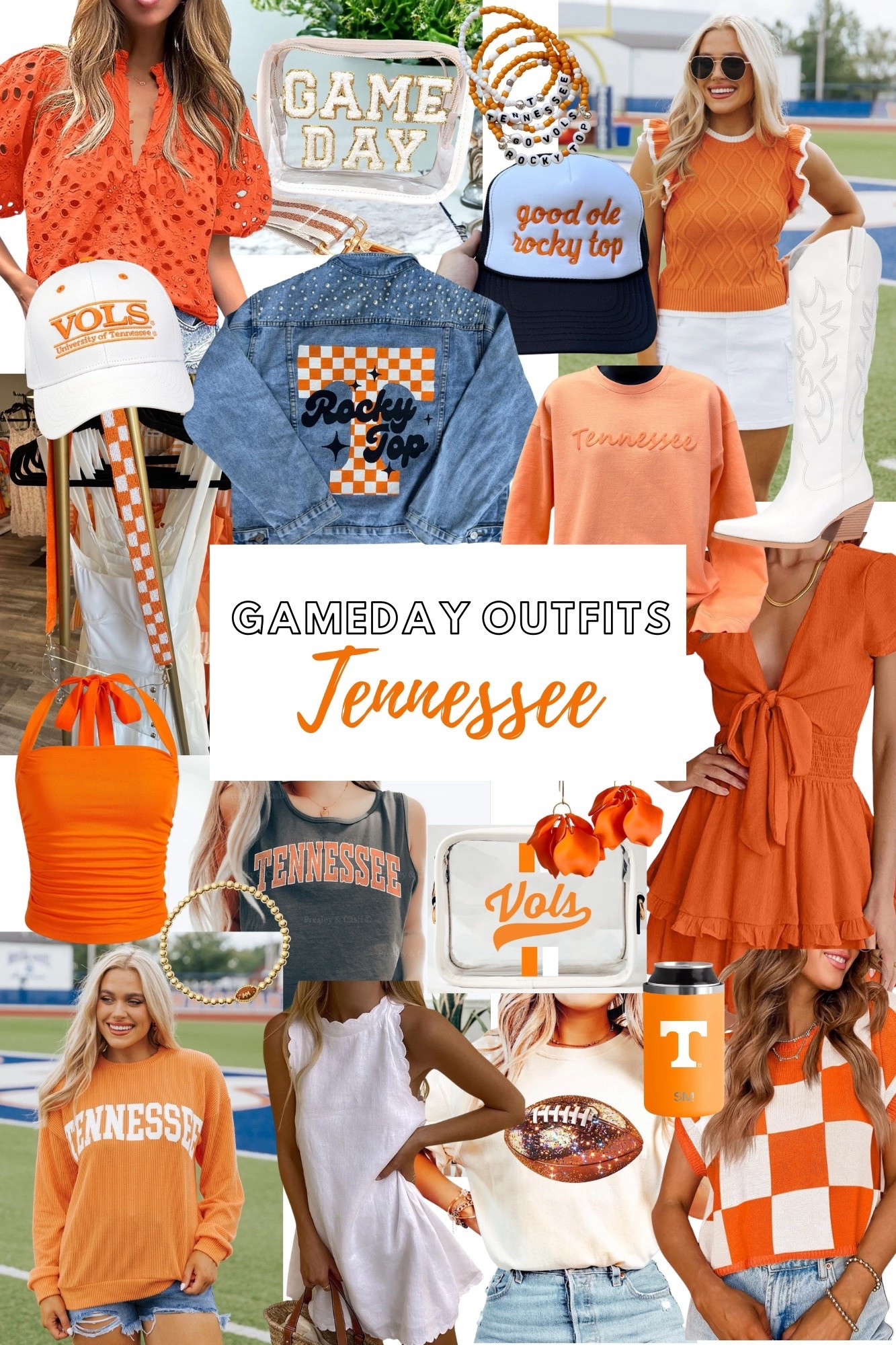 Tennessee volunteers football gameday outfit ideas! Everything you need to kickoff a great season! 🏈🧡
#sec #football #gameday #knoxville #college #sports #outfits #stadium #sorority #fashion #ncaa #orange #vols #boots #fall #autumn #tailgate 