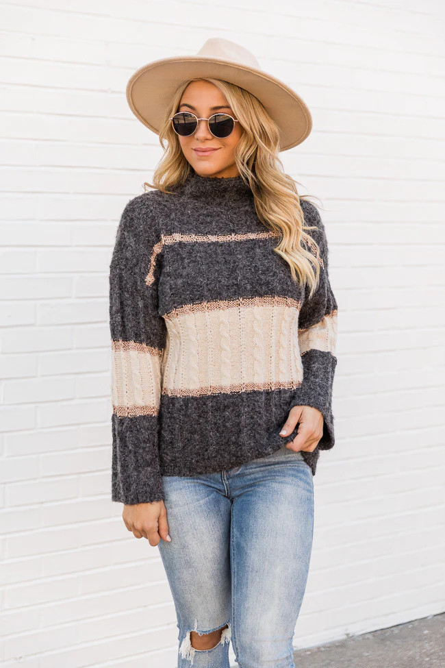 Time To Reflect Grey/Ivory Lurex Striped Sweater FINAL SALE | The Pink Lily Boutique
