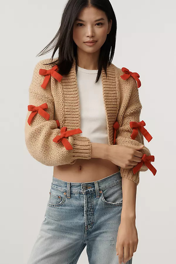 The Alicia 3D Bow Crop Cardigan Sweater by Maeve | Anthropologie (US)