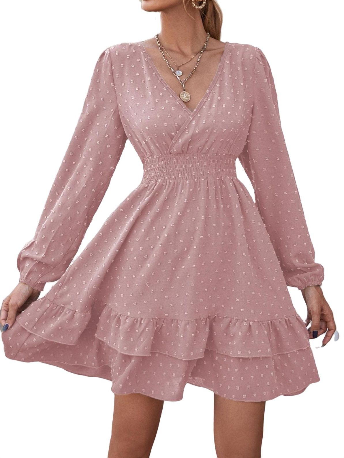 Casual Plain V Neck A Line Dusty Pink (Women's Dresses) | Walmart (US)