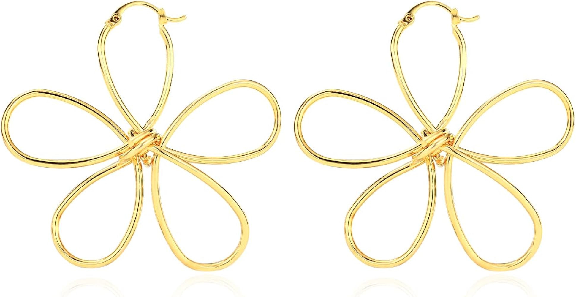 KELMALL 14K Gold Plated Large Flower Statement Earrings for Women – Big Floral Leaf Wing Design... | Amazon (US)