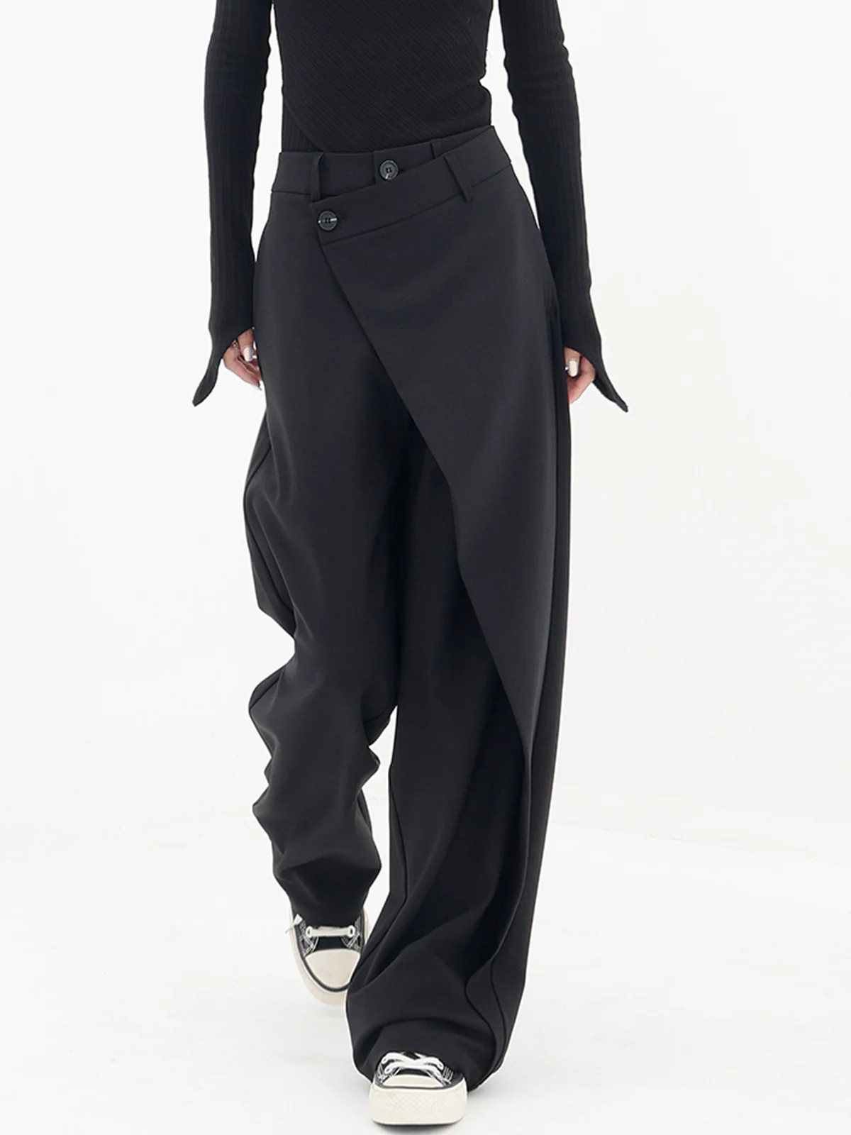 Asymmetrical Layer Button Wide Leg Dress Pants | Commense