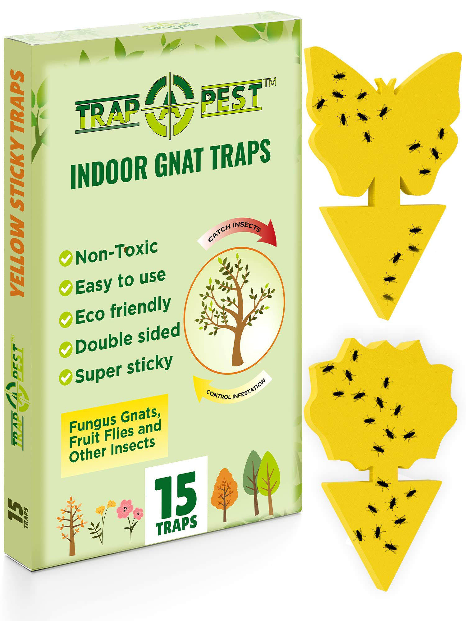 15 pcs Gnat Traps for House Indoor, Fungus Gnat Sticky Traps for Plants, Sticky Traps for Gnats -... | Amazon (US)