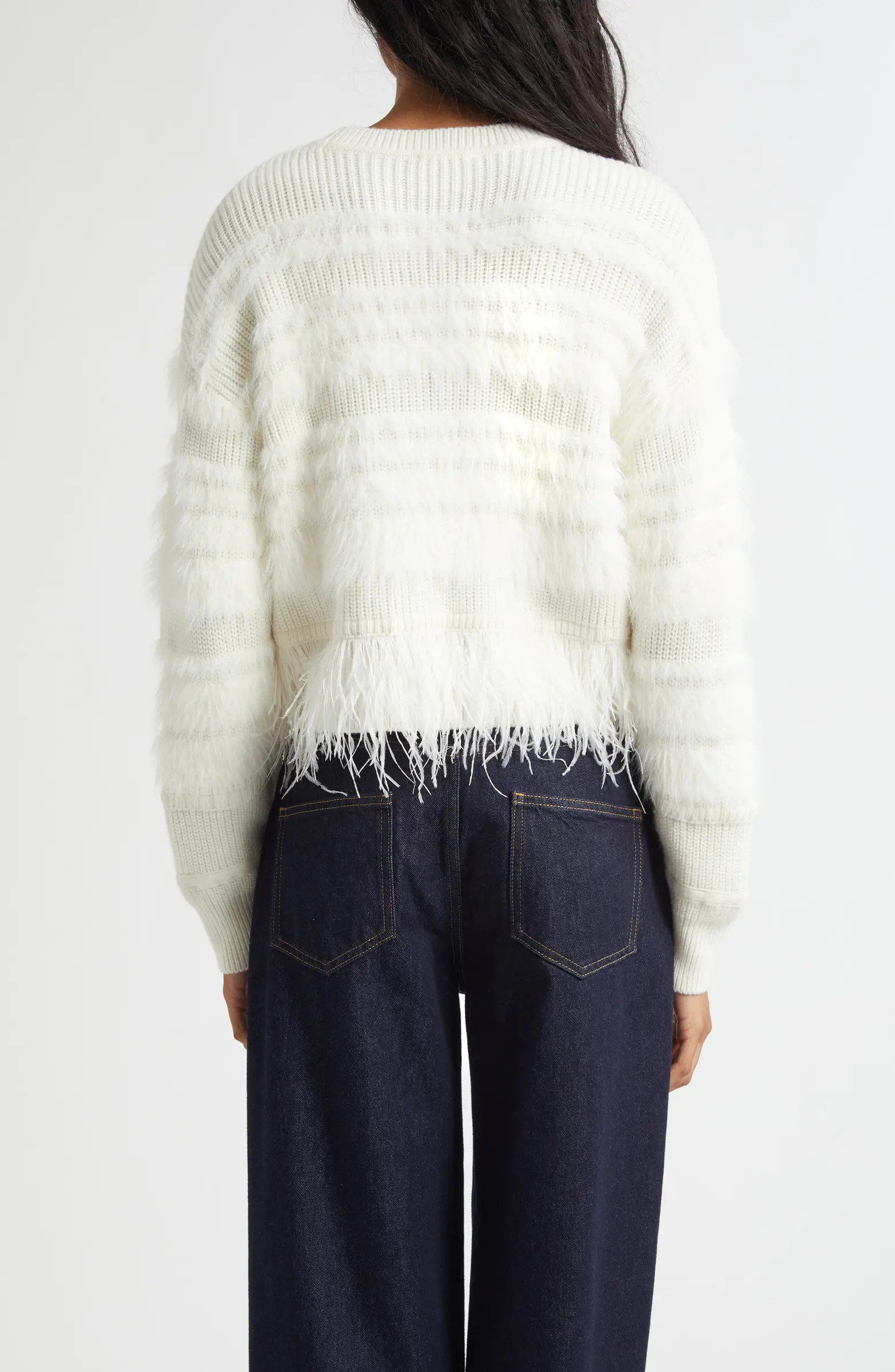 Cinq à Sept Vivi Feather Trim Wool Blend Sweater | Nordstrom | Nordstrom