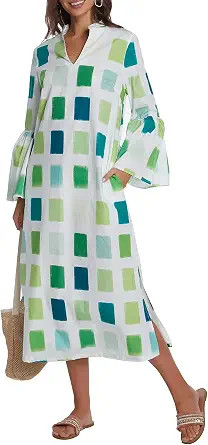 EZAPINE Women Summer Color Block Dress Long Maxi Dress Loose Fit Bell Sleeve Dress with Pocket | Amazon (US)