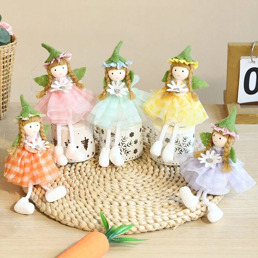 1pc 16cm Spring Flower Fairy Angel Hanging Decoration With Green Flower Hat And Pink Yellow Purpl... | SHEIN