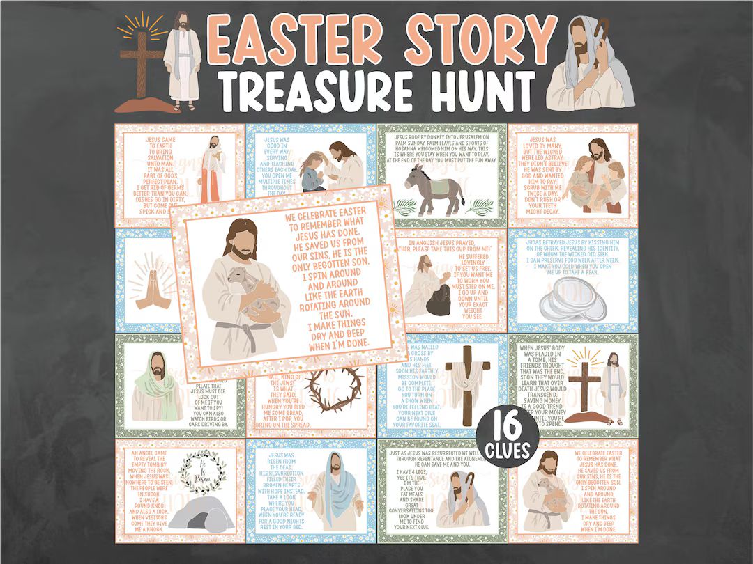 Easter Story Treasure Hunt Clues Indoor Easter Story Scavenger Hunt Easter Christ Treasure Hunt T... | Etsy (US)