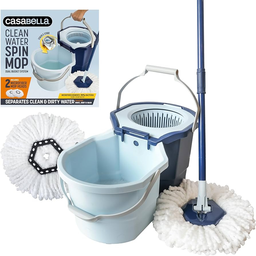 Casabella Clean Water Spin Mop System with Extra Mop Head Refill - Two-Bucket Design Mop System, ... | Amazon (US)