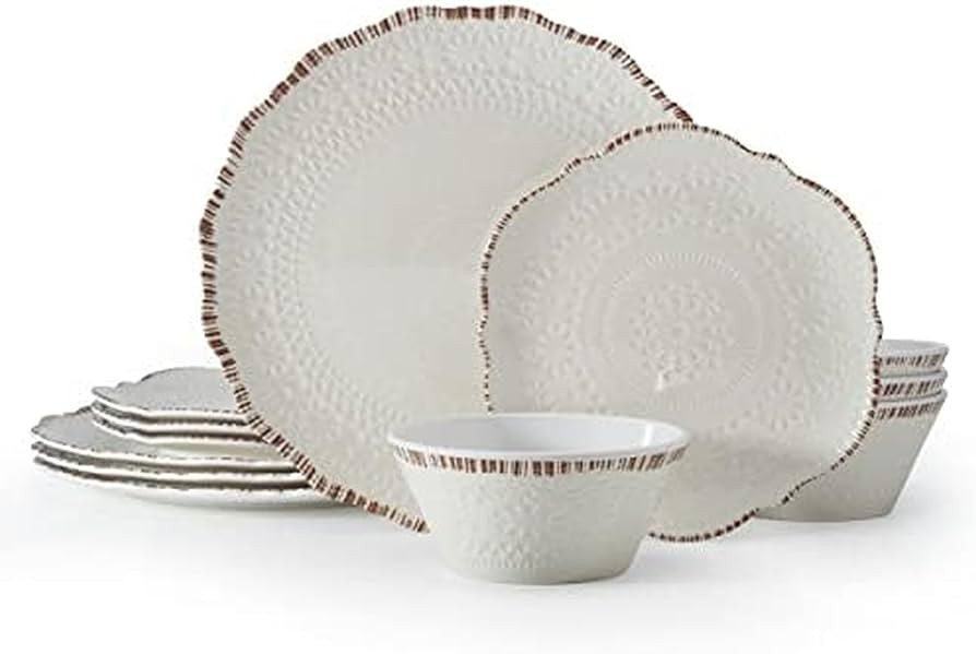 Pfaltzgraff Chateau 12 Piece Outdoor Melamine Dinnerware Set, Service for 4, White | Amazon (US)