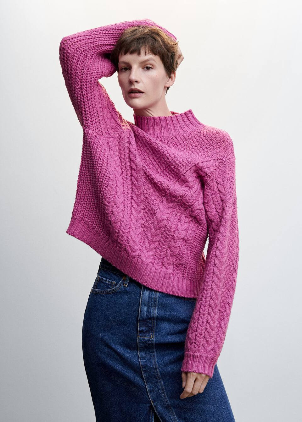 Braided sweater with perkins neck -  Women | Mango United Kingdom | MANGO (UK)